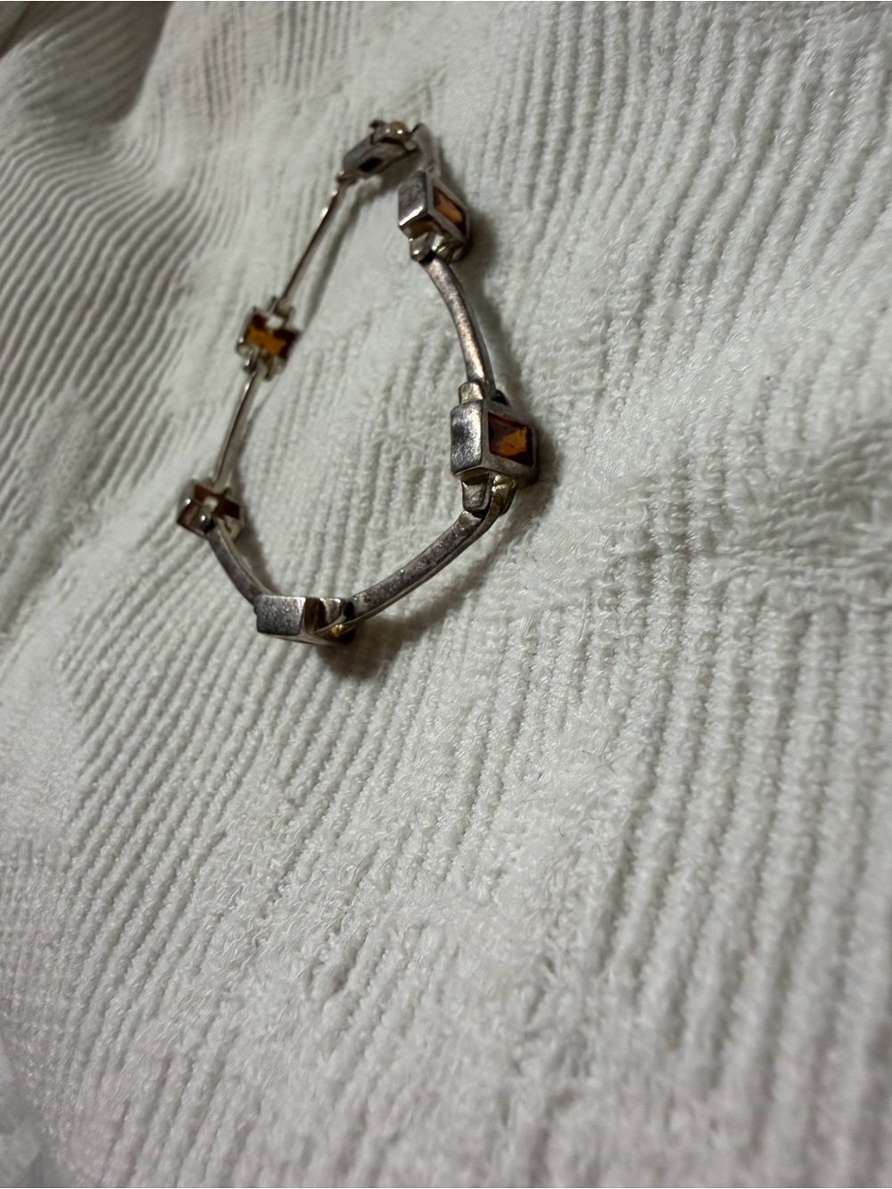 Sterling Silver Bracelet with Amber Cubic Stones - 7” 925 bracelet